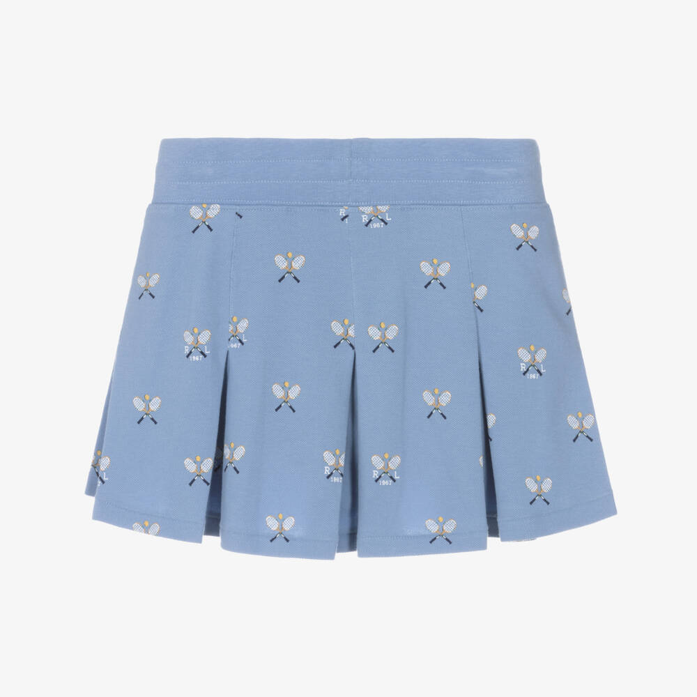 Ralph Lauren-Girls Blue Cotton Piqué Tennis Racket Skort | Childrensalon