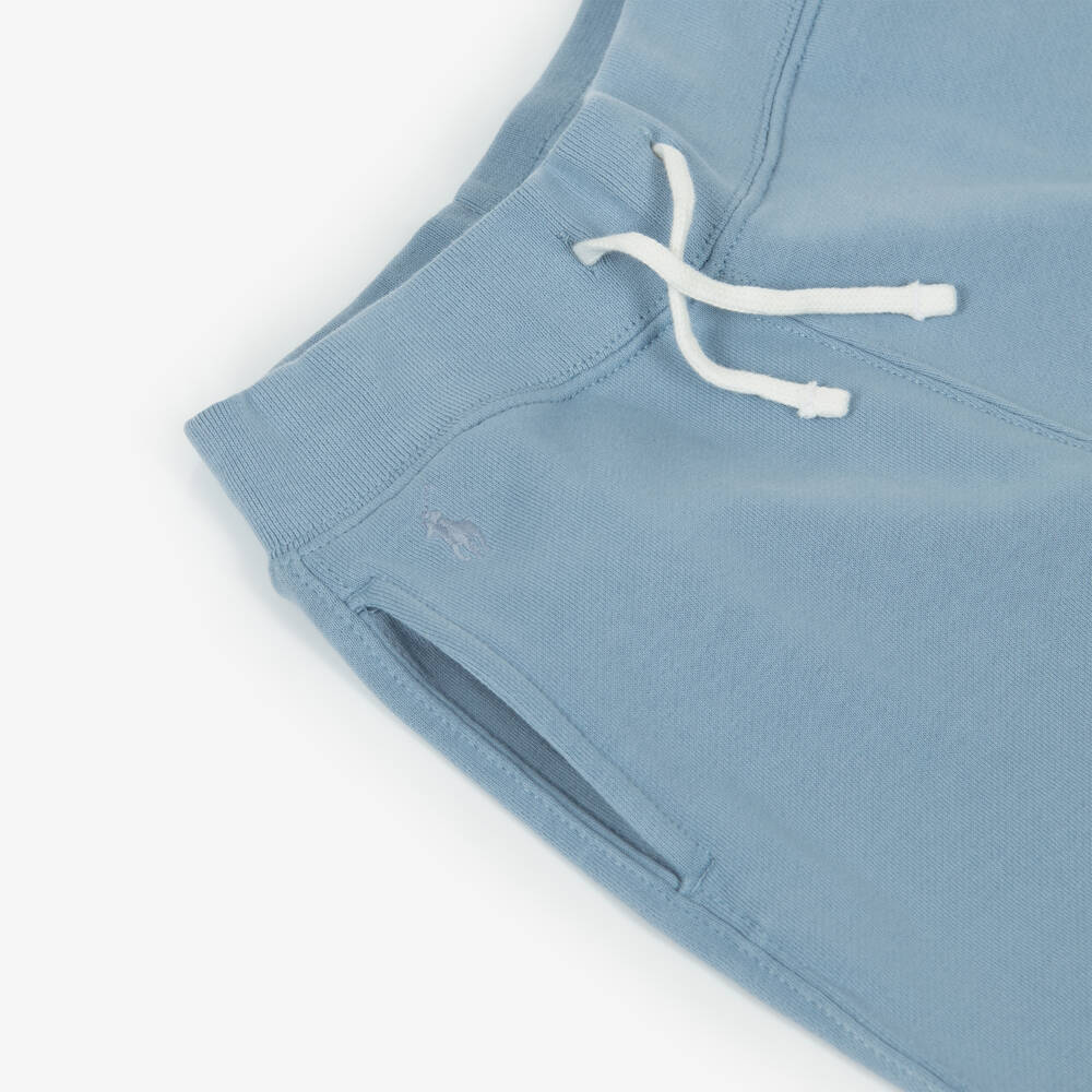 Ralph Lauren-Girls Blue Cotton Wide Leg Embroidered Joggers | Childrensalon