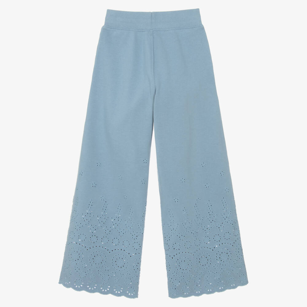 Ralph Lauren-Girls Blue Cotton Wide Leg Embroidered Joggers | Childrensalon