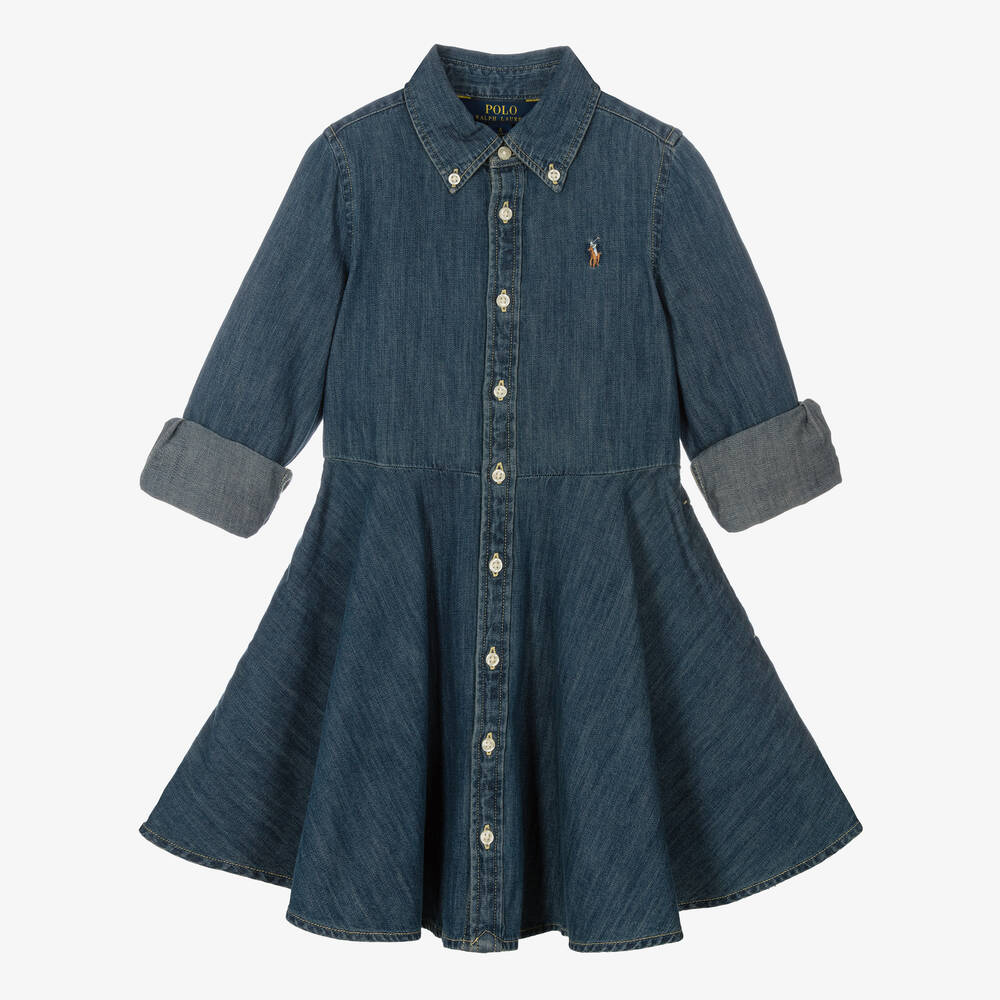 Ralph Lauren-Girls Blue Denim Dress | Childrensalon