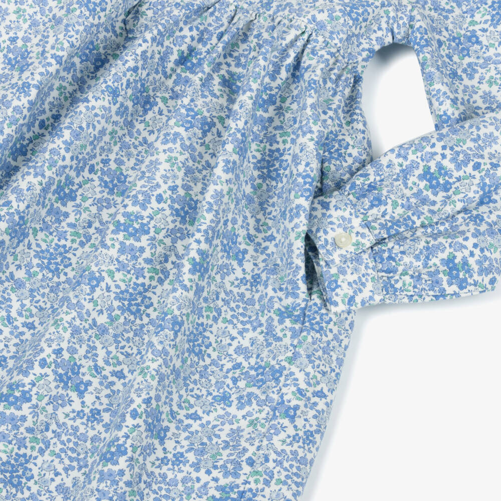Ralph Lauren-Girls Blue Floral Cotton Shirt Dress | Childrensalon