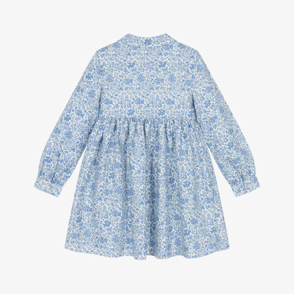 Ralph Lauren-Girls Blue Floral Cotton Shirt Dress | Childrensalon