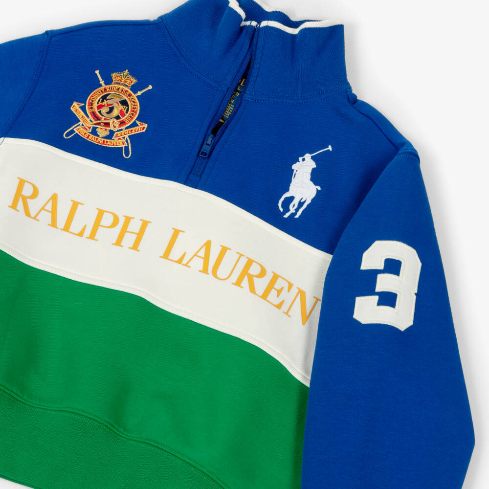 Ralph Lauren-سويتشيرت بنات بشعار المهر لون أخضر وأزرق | Childrensalon