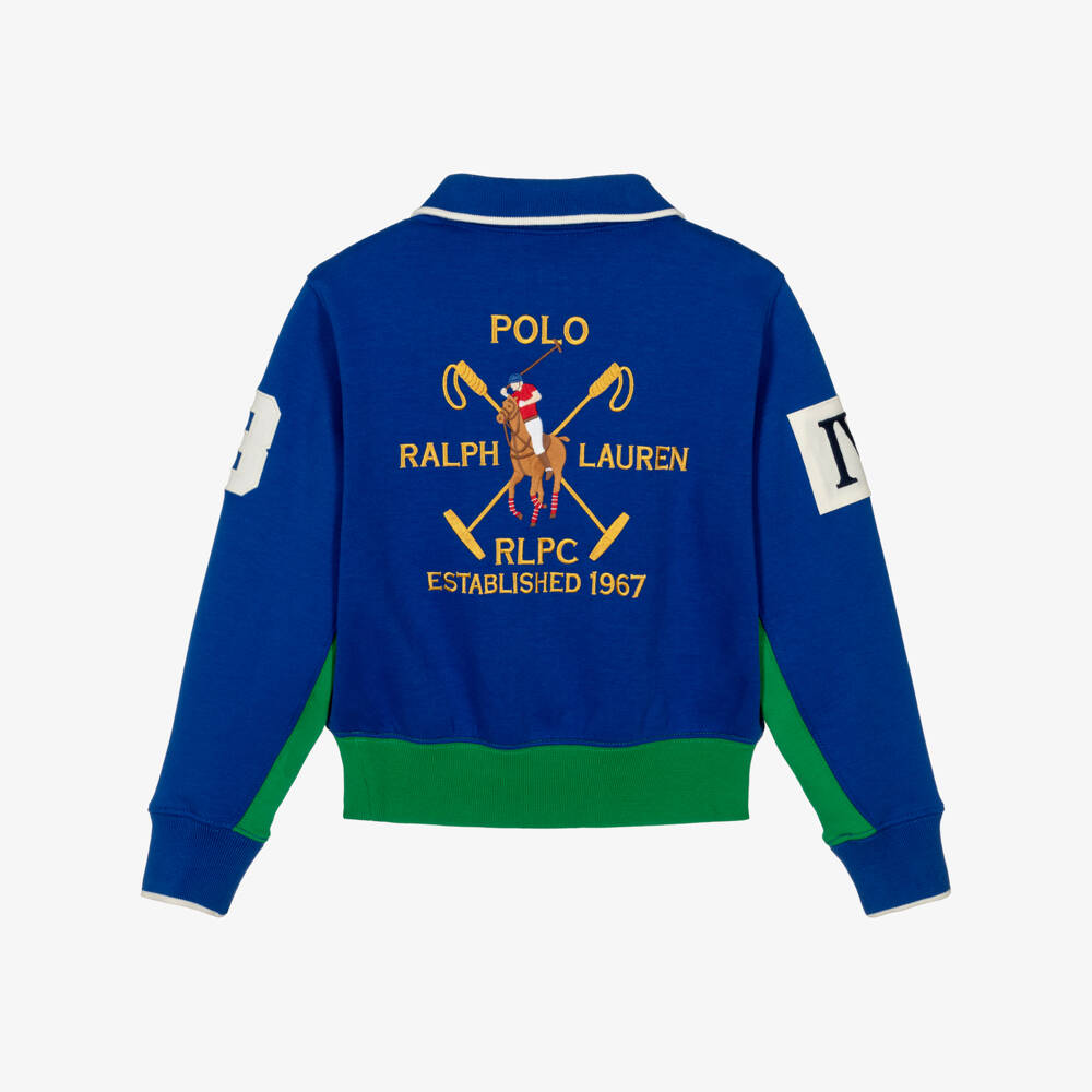 Ralph Lauren-سويتشيرت بنات بشعار المهر لون أخضر وأزرق | Childrensalon