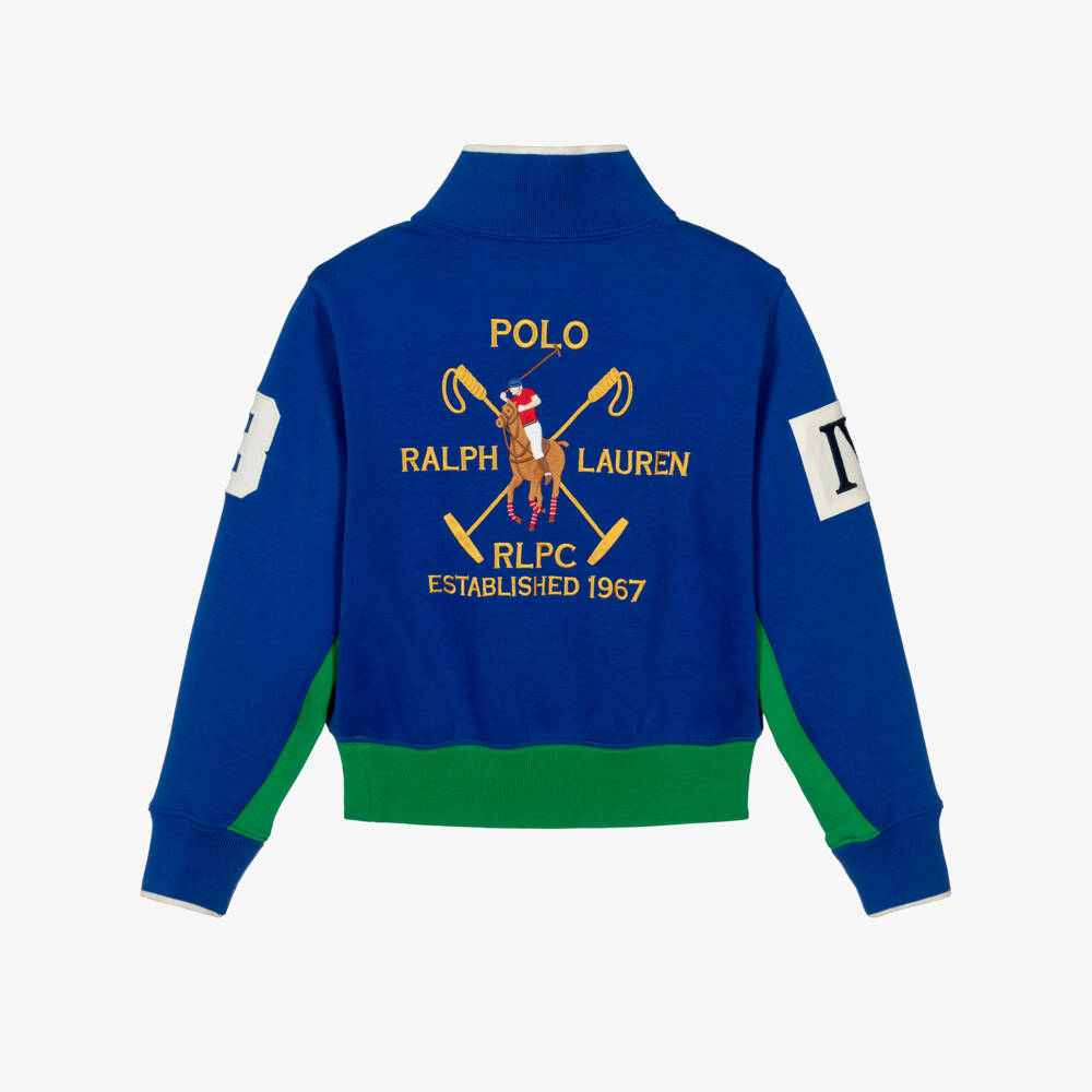 Ralph Lauren-سويتشيرت بنات بشعار المهر لون أخضر وأزرق | Childrensalon