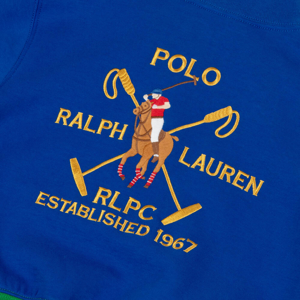 Ralph Lauren-سويتشيرت بنات بشعار المهر لون أخضر وأزرق | Childrensalon