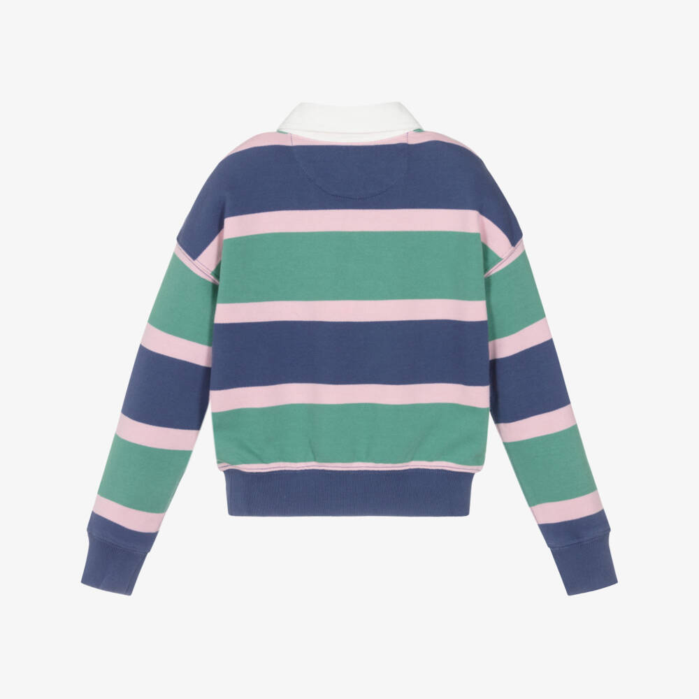 Ralph Lauren-Girls Blue & Green Stripe Cotton Rugby Sweatshirt | Childrensalon
