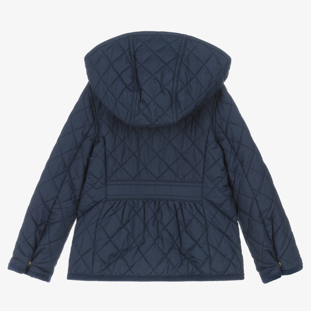 Ralph Lauren-Girls Blue Hooded Quilted Jacket | Childrensalon