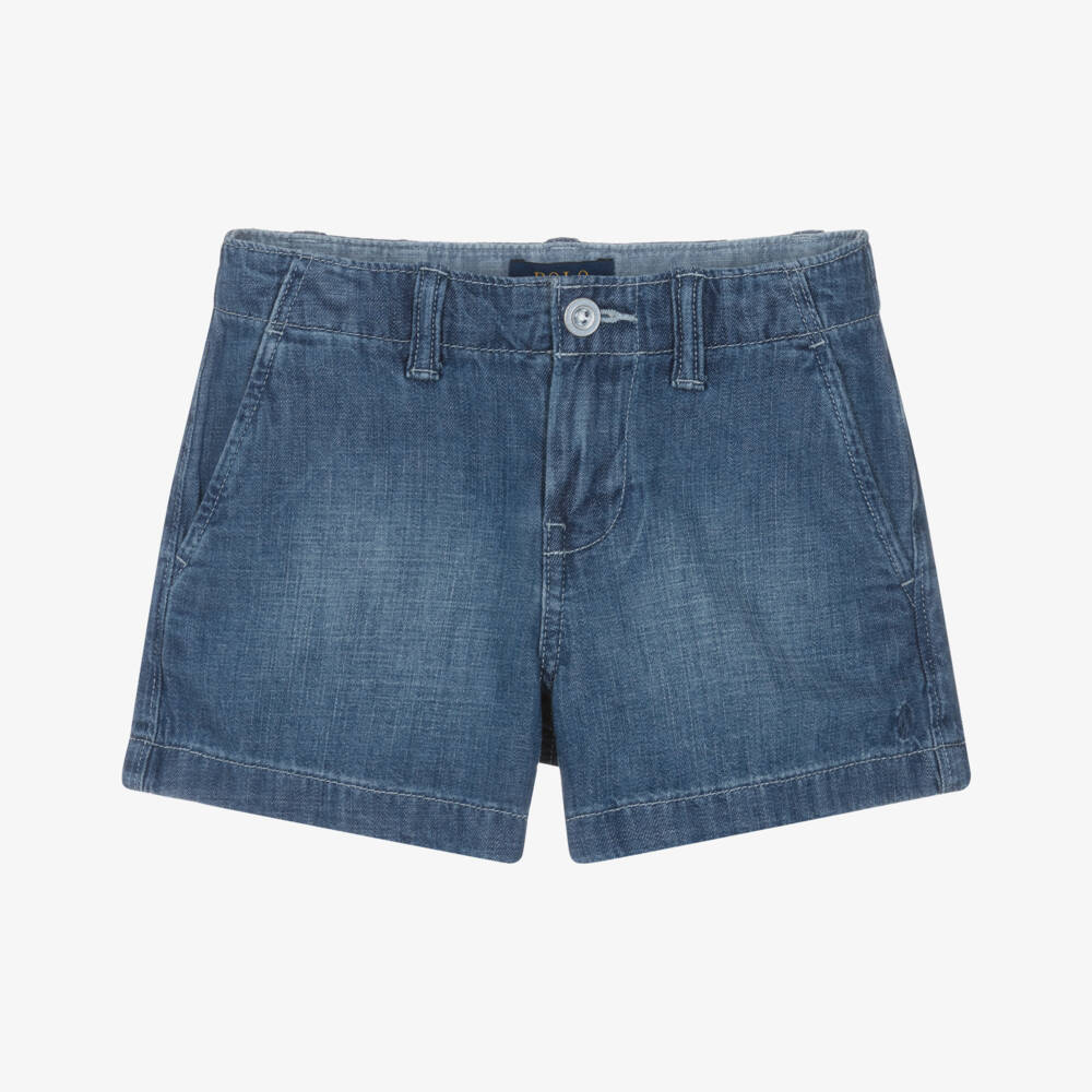 Ralph Lauren-Girls Blue Lightweight Denim Shorts | Childrensalon