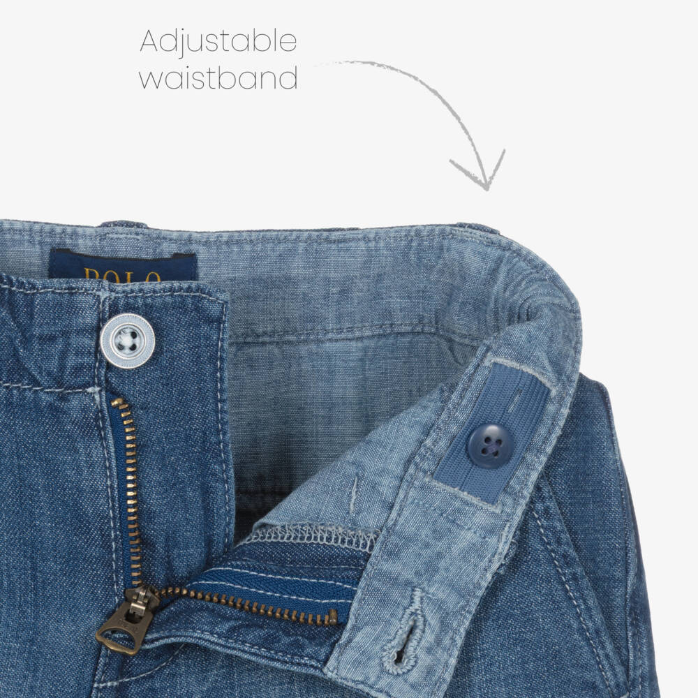 Ralph Lauren-Girls Blue Lightweight Denim Shorts | Childrensalon