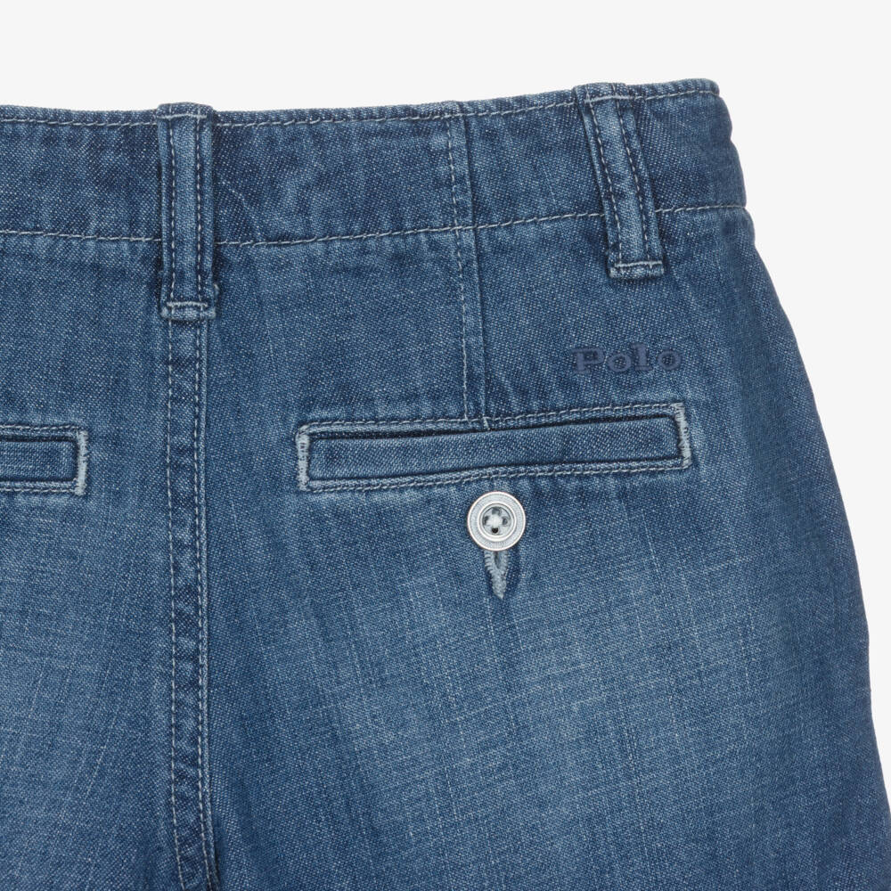 Ralph Lauren-Girls Blue Lightweight Denim Shorts | Childrensalon