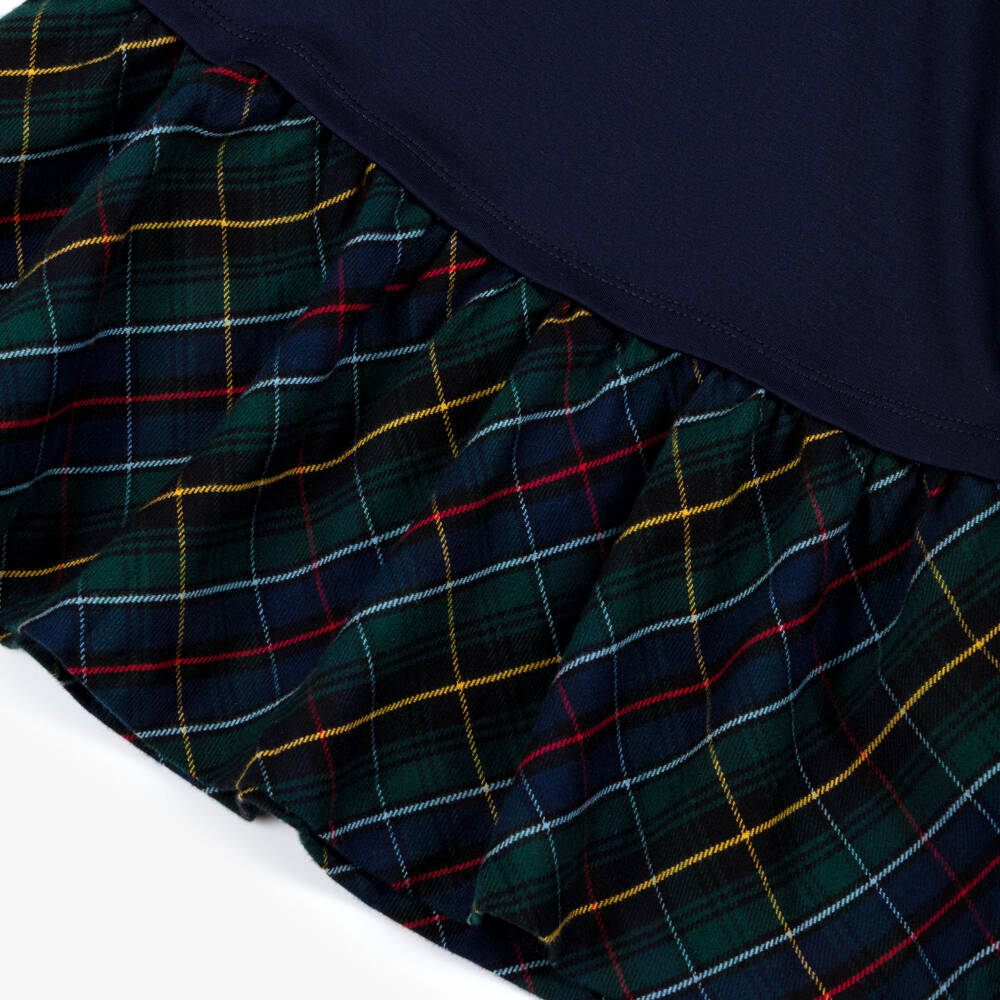 Ralph Lauren-Girls Blue Milano Jersey Dress with Tartan Flannel Skirt | Childrensalon