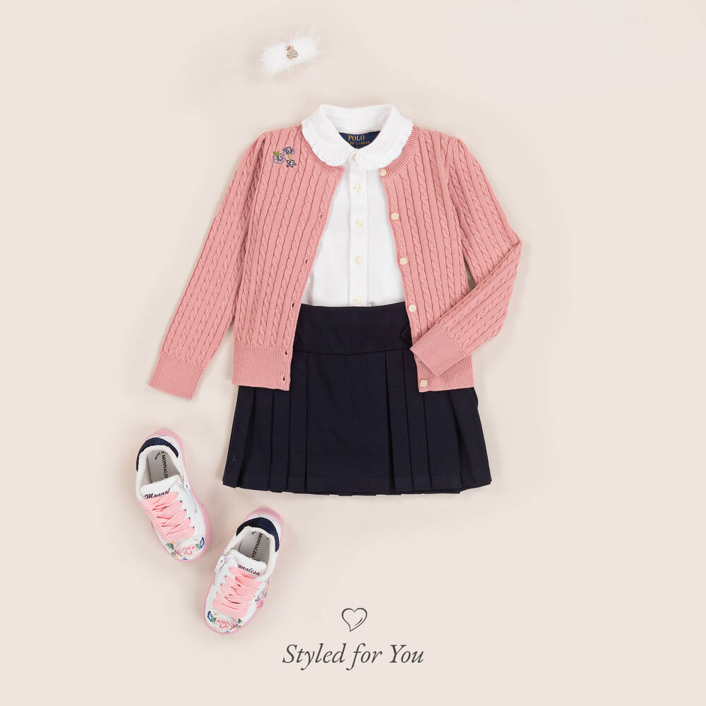 Ralph Lauren-Girls Blue Pleated Jersey Skort | Childrensalon