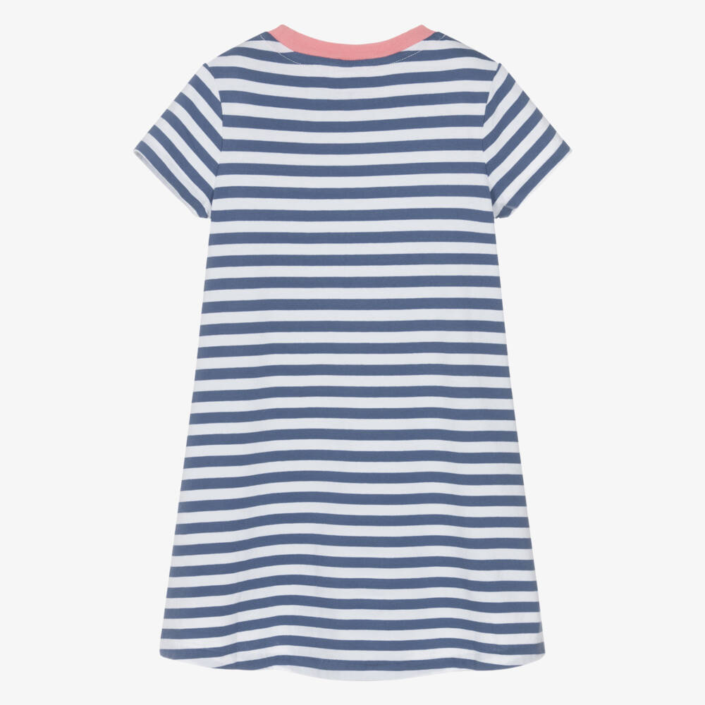 Ralph Lauren-Girls Blue Stripe Cotton Jersey T-Shirt Dress | Childrensalon