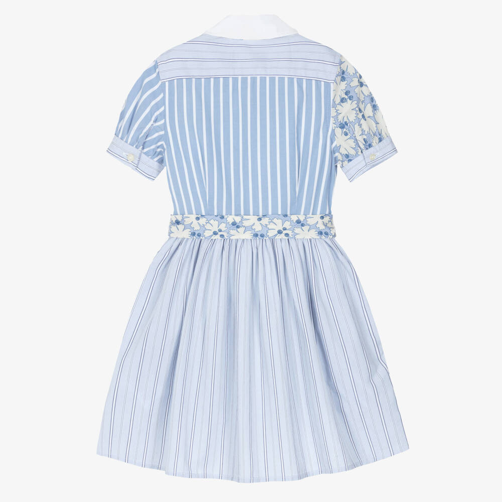 Ralph Lauren-Girls Blue Stripe & Floral Cotton Shirt Dress | Childrensalon