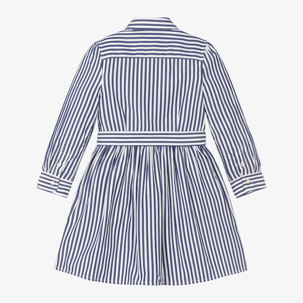 Ralph Lauren-Girls Blue Striped Cotton Shirt Dress | Childrensalon