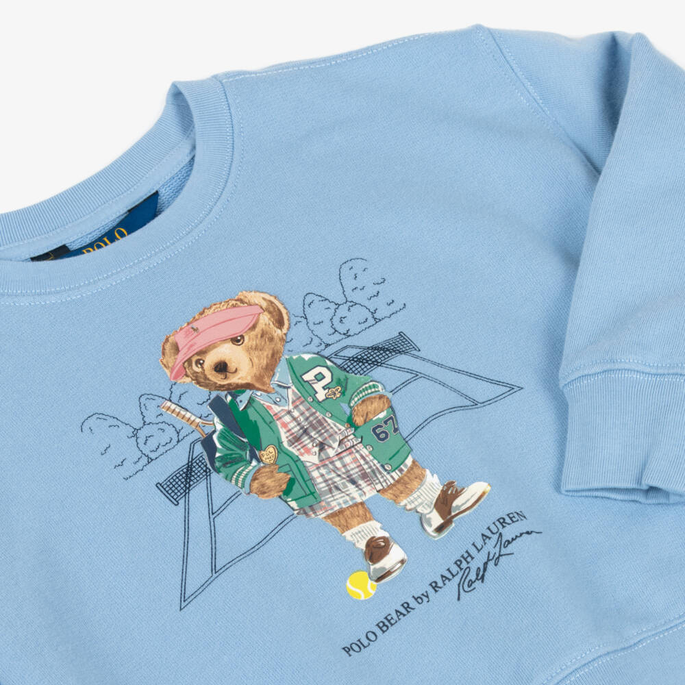 Ralph Lauren-Girls Blue Tennis Polo Bear Cotton Sweatshirt | Childrensalon