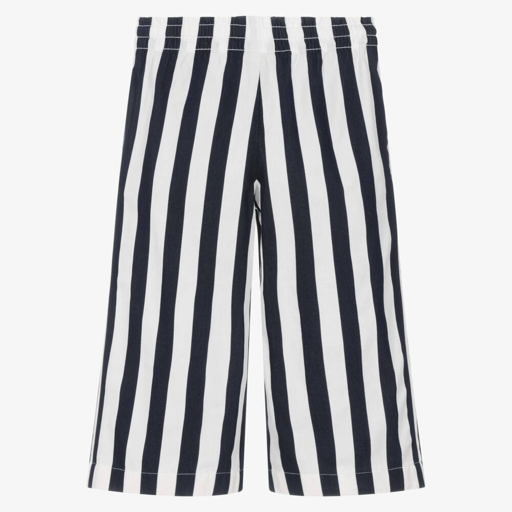 Ralph Lauren-Girls Blue & White Stripe Cotton Trousers | Childrensalon