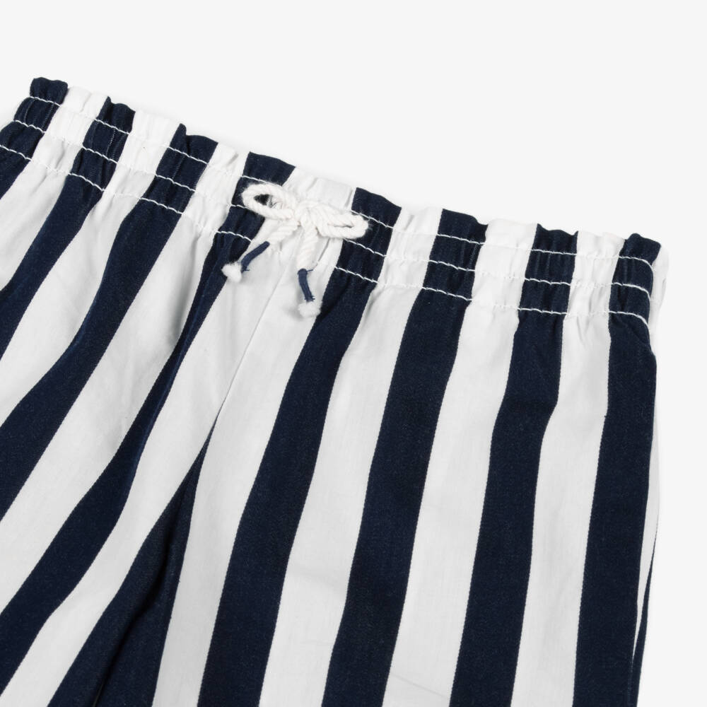 Ralph Lauren-Girls Blue & White Stripe Cotton Trousers | Childrensalon