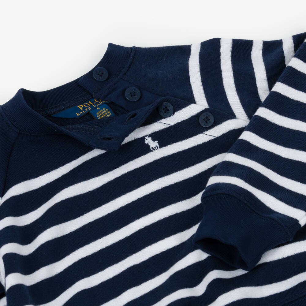 Ralph Lauren-Girls Blue & White Striped Sweatshirt | Childrensalon