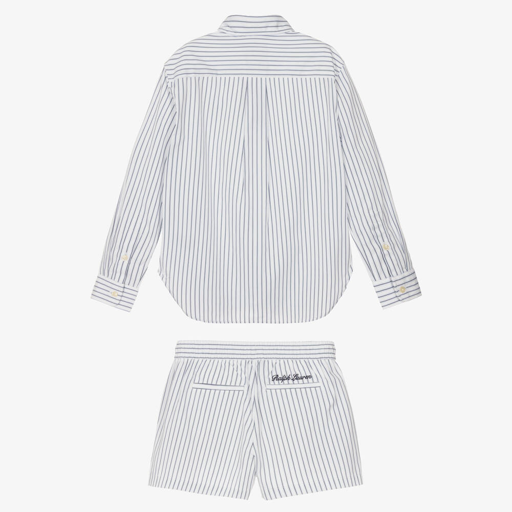 Ralph Lauren-Girls Blue & White Striped Wimbledon Collection Shorts Set | Childrensalon