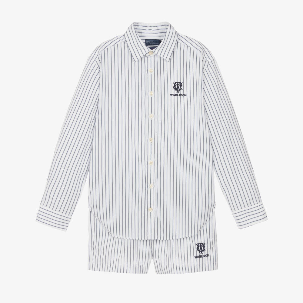 Ralph Lauren-Girls Blue & White Striped Wimbledon Collection Shorts Set | Childrensalon