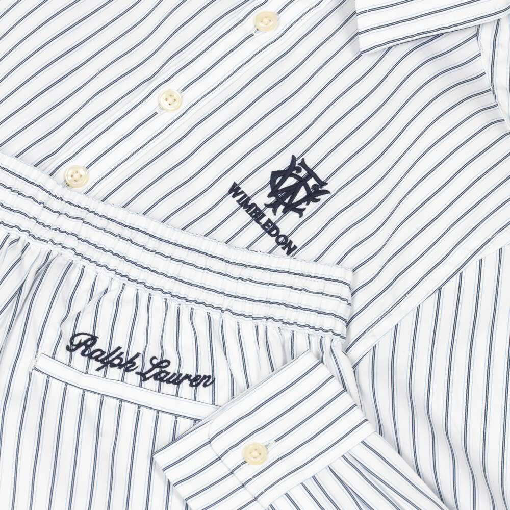 Ralph Lauren-Girls Blue & White Striped Wimbledon Collection Shorts Set | Childrensalon