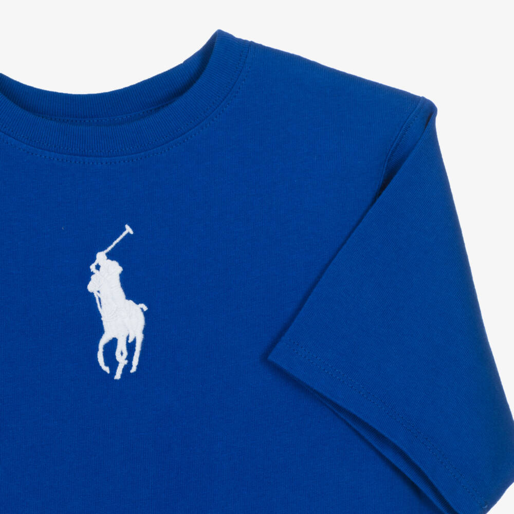 Ralph Lauren-Girls Bright Blue Cotton T-Shirt with Big Pony Logo | Childrensalon