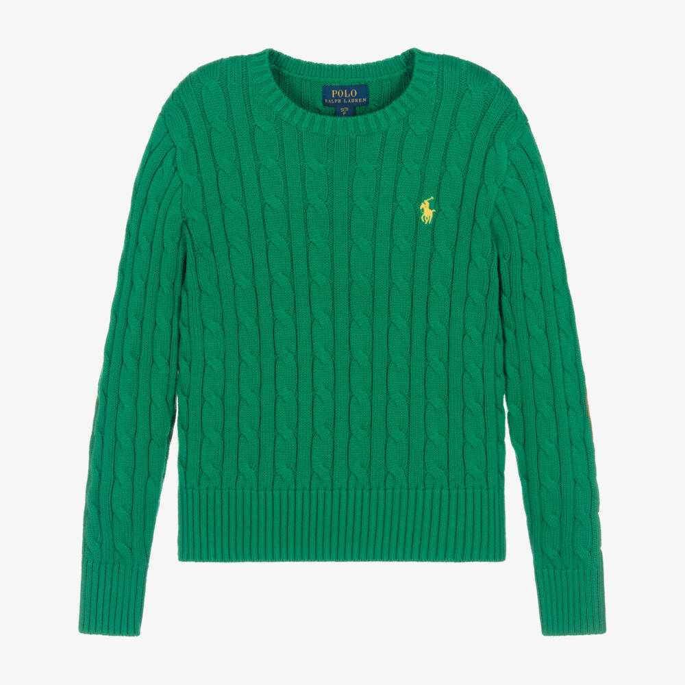 Ralph Lauren-Girls Bright Green Cable Knit Sweater | Childrensalon
