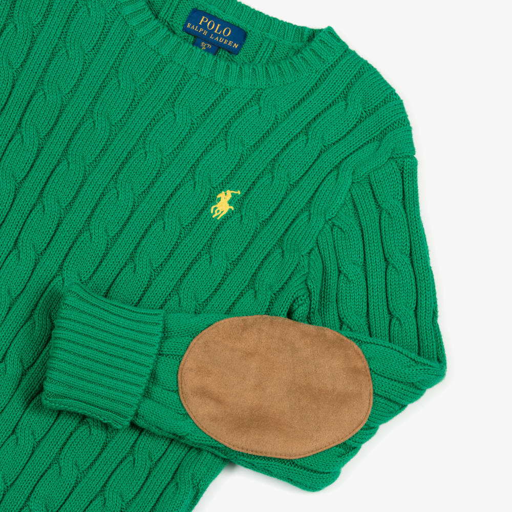 Ralph Lauren-Girls Bright Green Cable Knit Sweater | Childrensalon