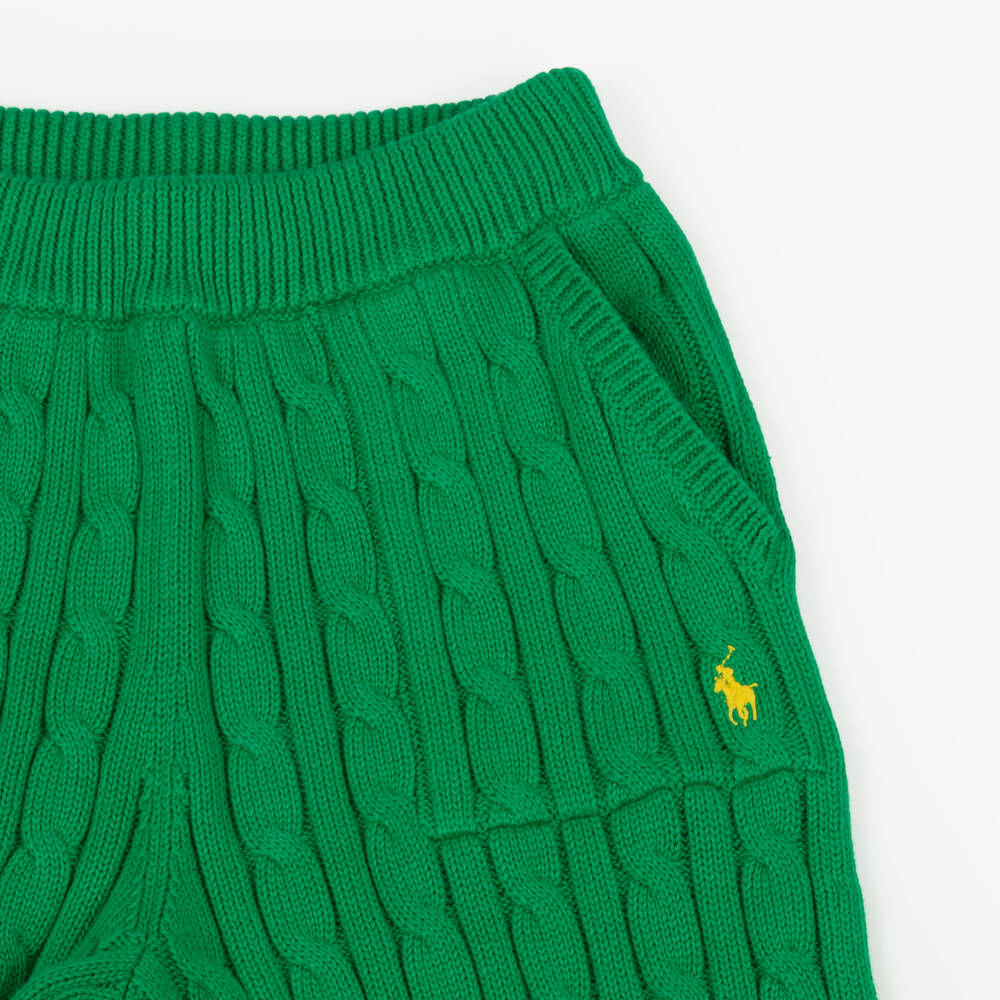 Ralph Lauren-Girls Bright Green Cable Knit Wide Leg Trousers | Childrensalon