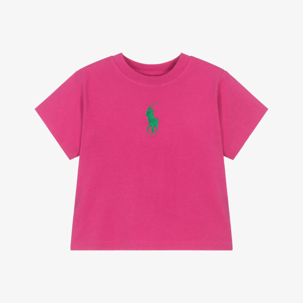 Ralph Lauren-Girls Bright Pink Cotton Big Pony T-Shirt | Childrensalon