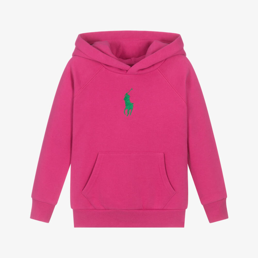 Ralph Lauren-Girls Bright Pink Hoodie with Big Pony Logo | Childrensalon
