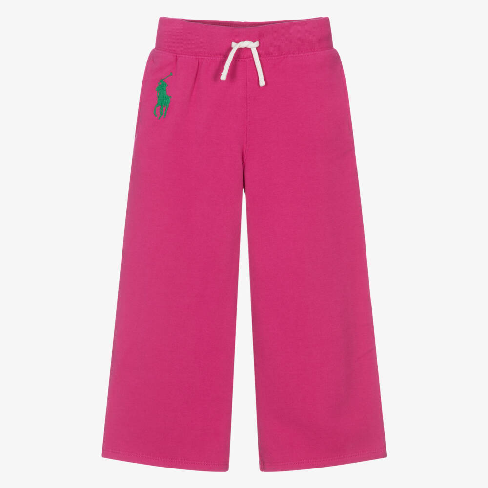 Ralph Lauren-Girls Bright Pink Joggers with Big Pony Logo | Childrensalon