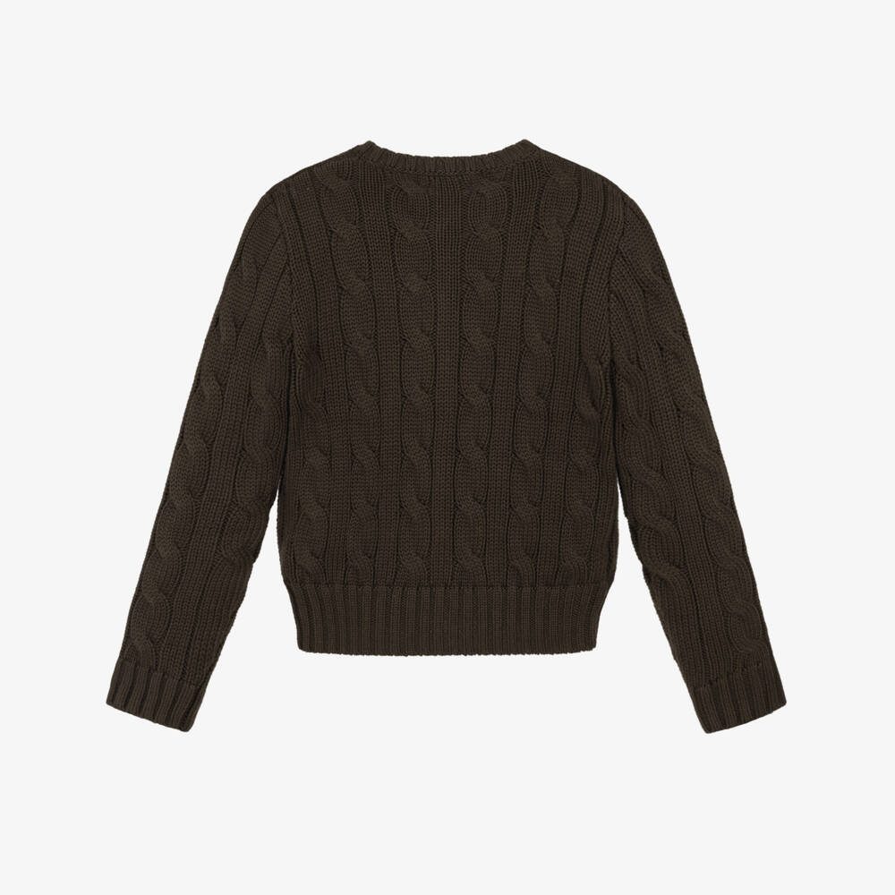 Ralph Lauren-كارديغان قطن محبوك كابل لون بني للبنات | Childrensalon