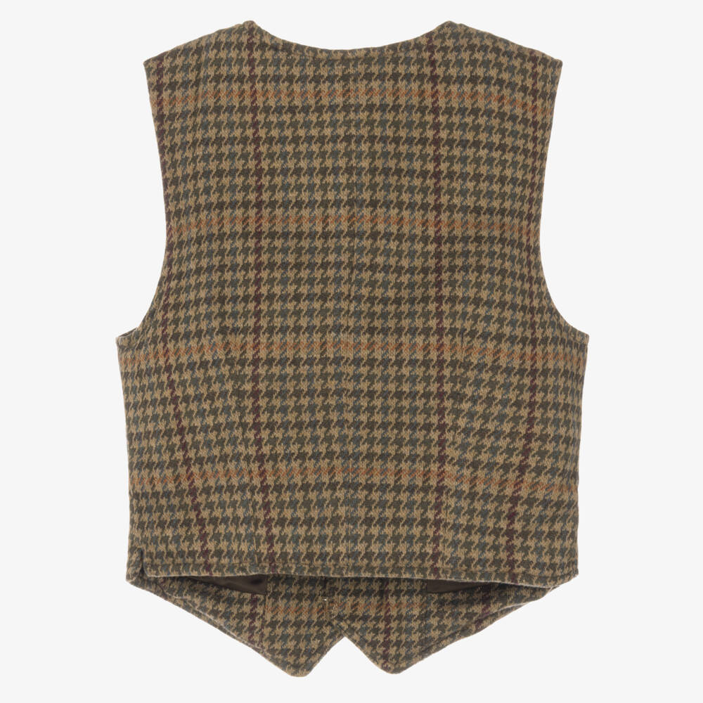 Ralph Lauren-Girls Brown Houndstooth Check Waistcoat | Childrensalon