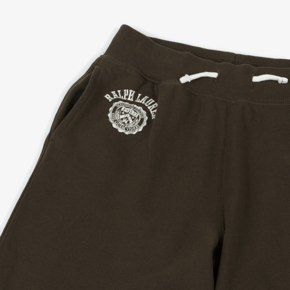 Ralph Lauren-Girls Brown Wide Leg Joggers with Crest Logo | Childrensalon