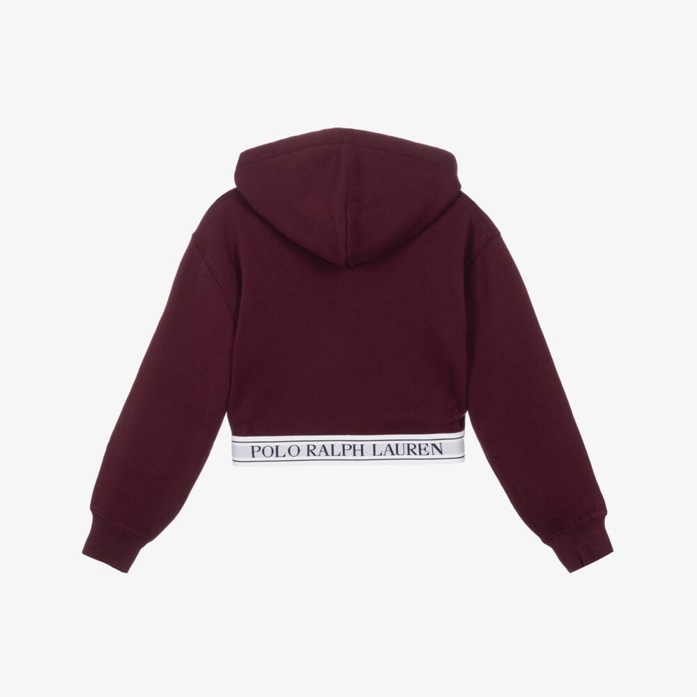 Ralph Lauren-Girls Burgundy Hoodie with Logo Hem | Childrensalon