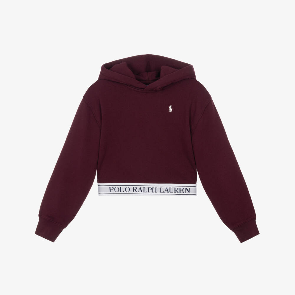 Ralph Lauren-Girls Burgundy Hoodie with Logo Hem | Childrensalon