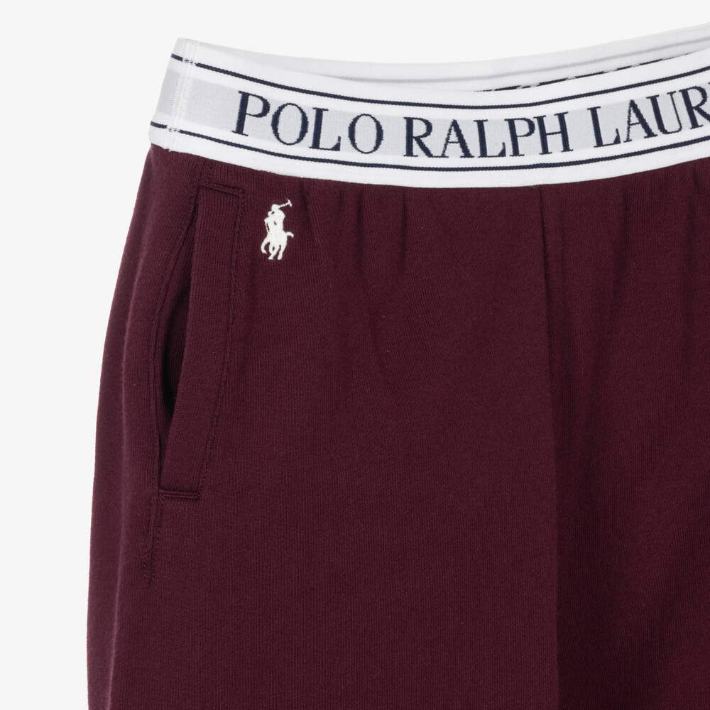 Ralph Lauren-Girls Burgundy Joggers with Logo Waistband | Childrensalon