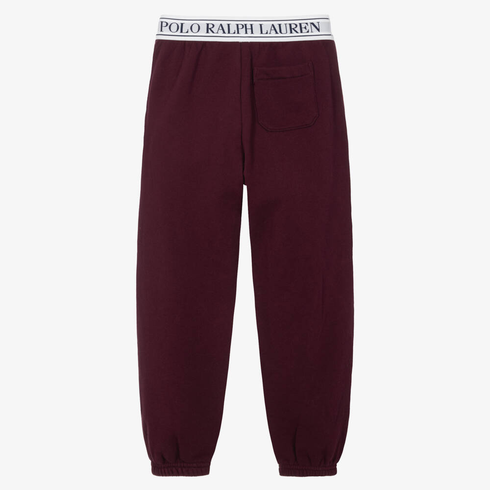 Ralph Lauren-Girls Burgundy Joggers with Logo Waistband | Childrensalon
