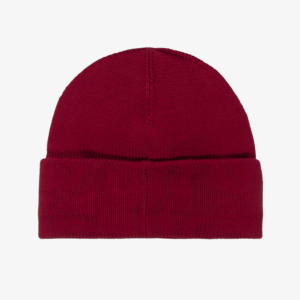 Ralph Lauren-Girls Burgundy Polo Bear Cotton Knit Hat & Scarf Set | Childrensalon