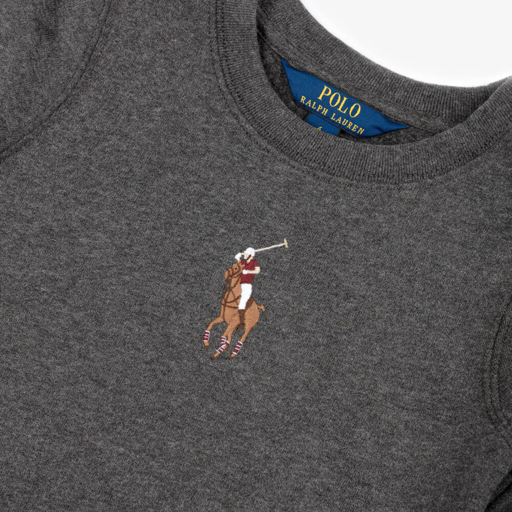 Ralph Lauren-Girls Charcoal Grey Cotton Jersey Dress | Childrensalon