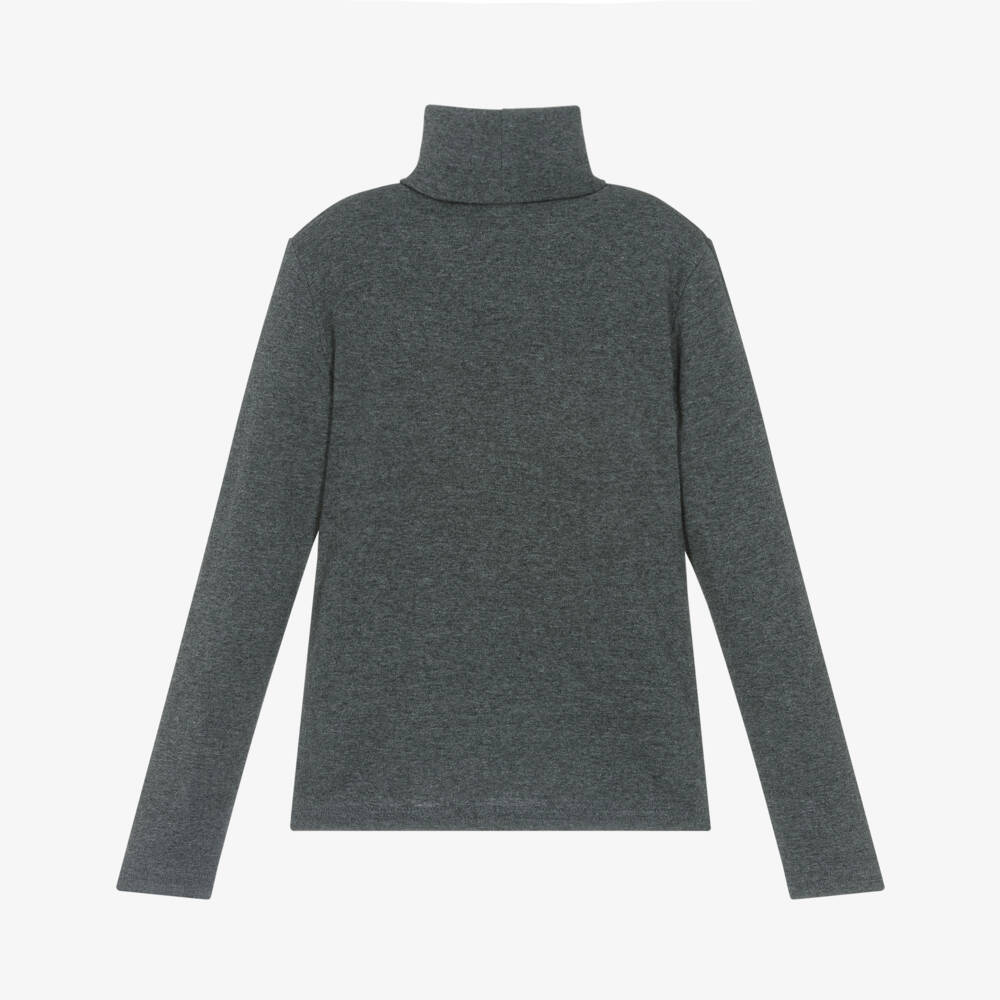 Ralph Lauren-Girls Charcoal Grey Long-Sleeved Roll Neck Top | Childrensalon