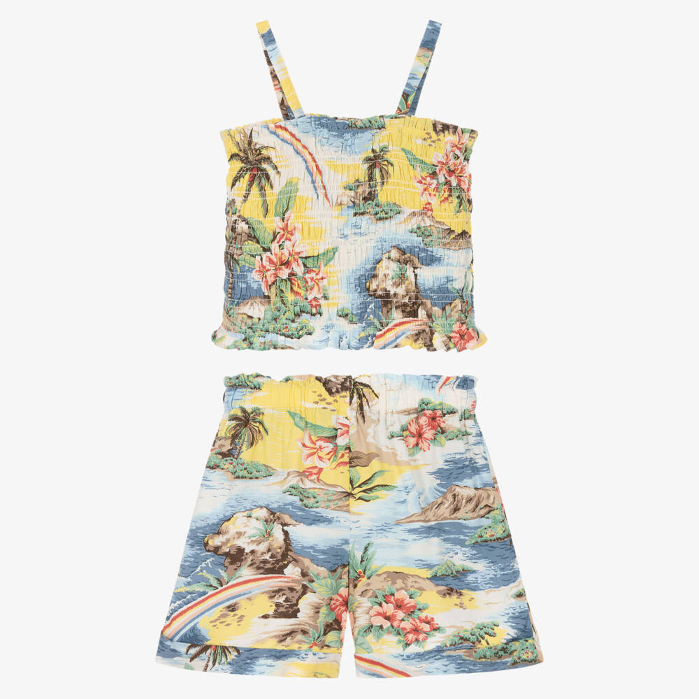Ralph Lauren-Girls Colourful Tropical Print Shorts Set | Childrensalon