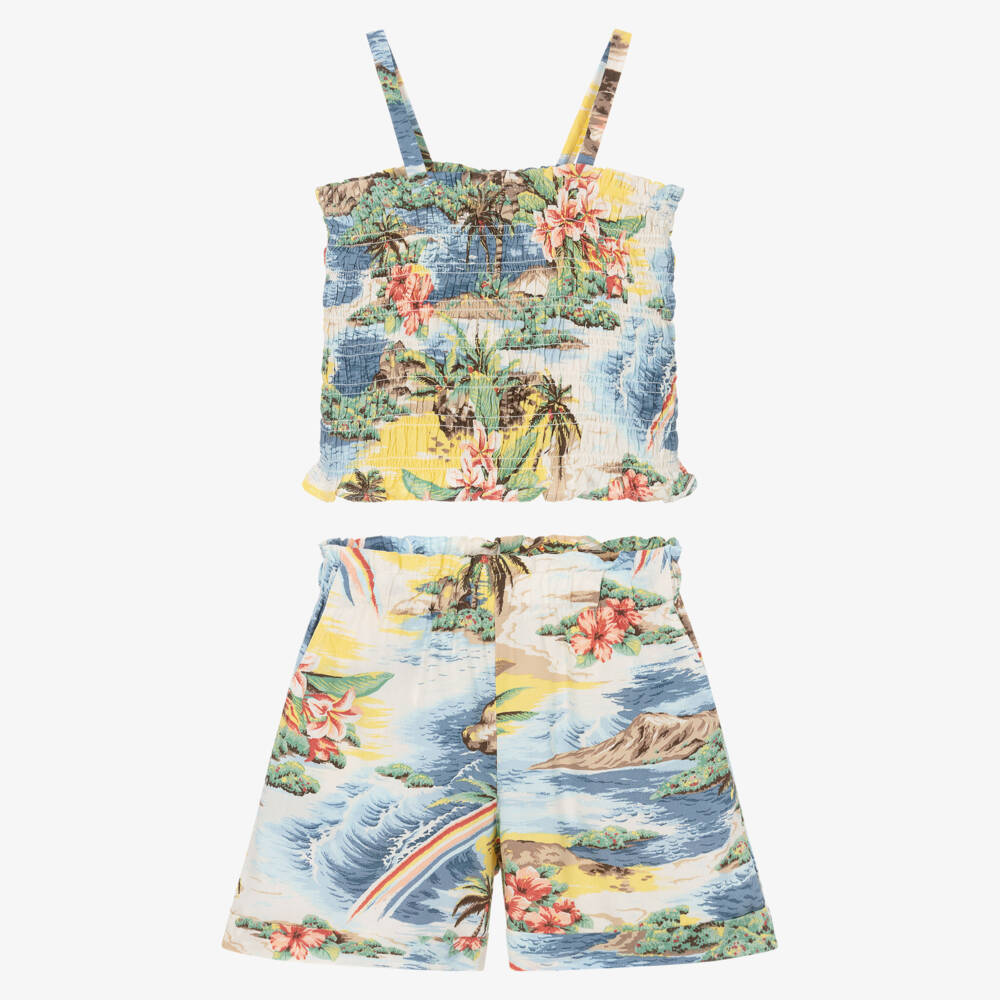 Ralph Lauren-Girls Colourful Tropical Print Shorts Set | Childrensalon