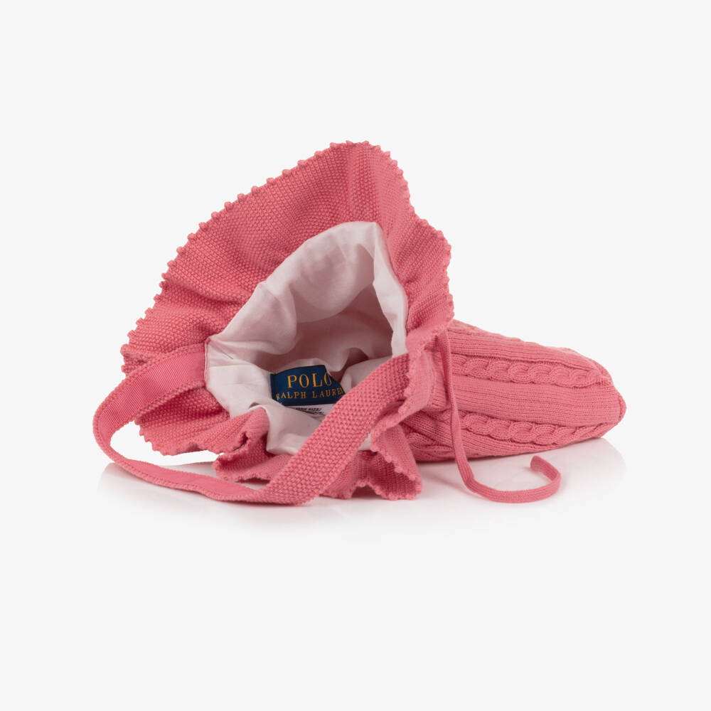 Ralph Lauren-Girls Coral Pink Cable Knit Handbag with Pony Logo | Childrensalon