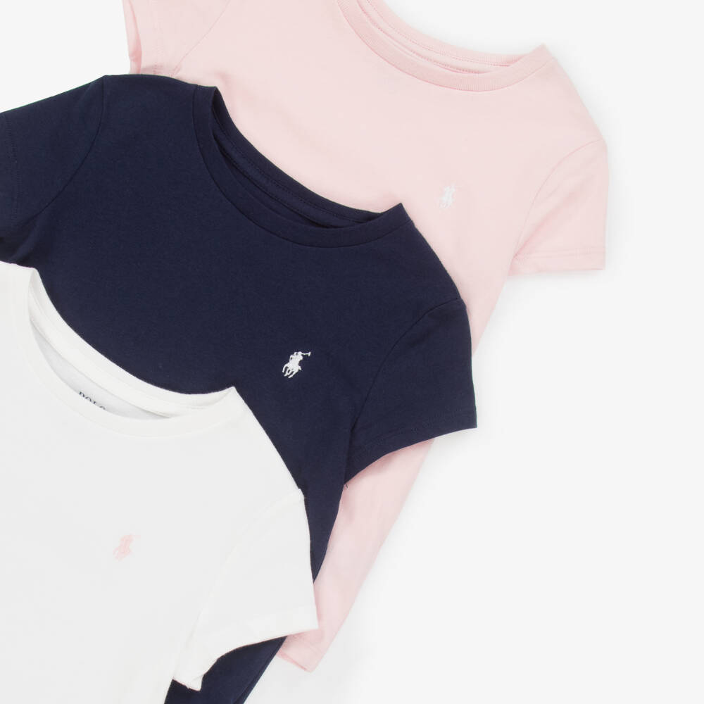 Ralph Lauren-Girls Cotton T-Shirts (3 Pack) | Childrensalon