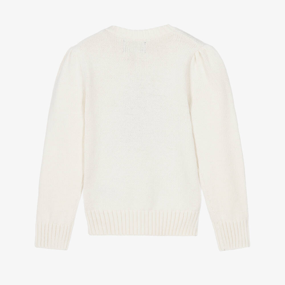 Ralph Lauren-Girls Cream Polo Bear Cotton Sweater | Childrensalon