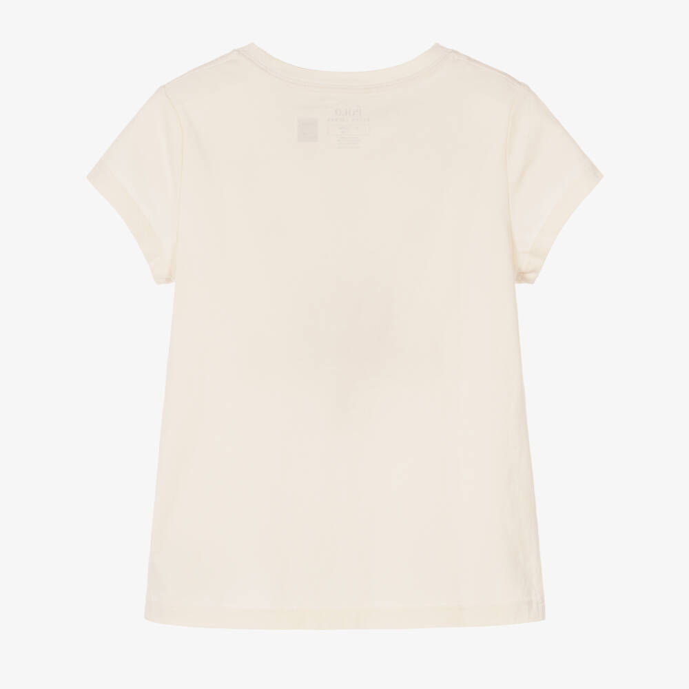 Ralph Lauren-Girls Cream Polo Bear T-Shirt in Cotton Jersey | Childrensalon